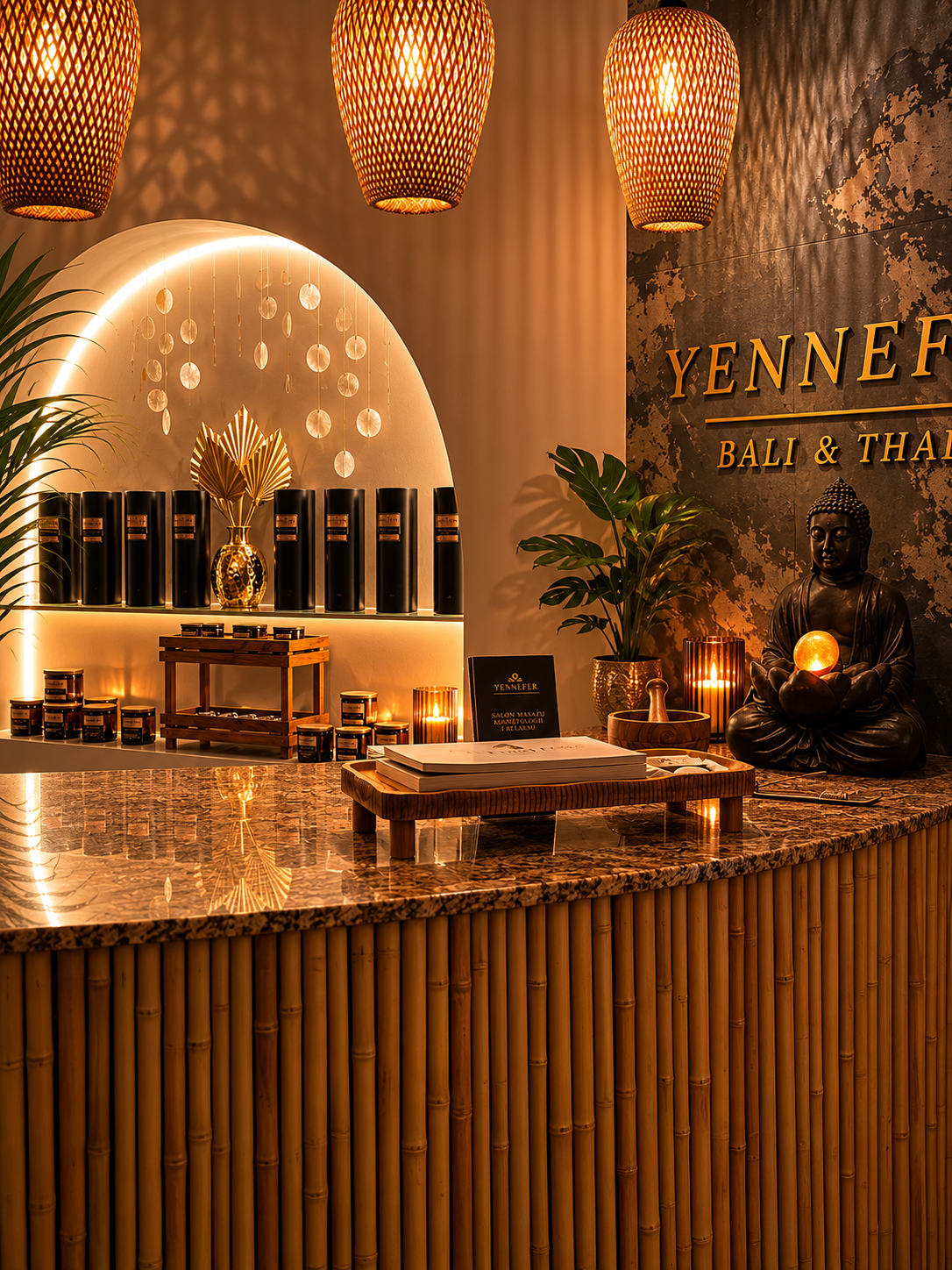 Wnętrze salonu masażu Yennefer Bali & Thai Massage Salon - boho spa z naturalnym światłem
